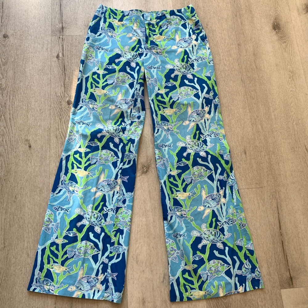 Lilly Pulitzer Blue Breakers Reef Wide Leg Palazzo‎ Pants Size 4 beach casual